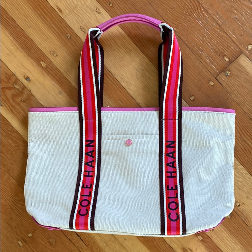 Cole Haan Cream and Pink Summer Canvas Tote Bag